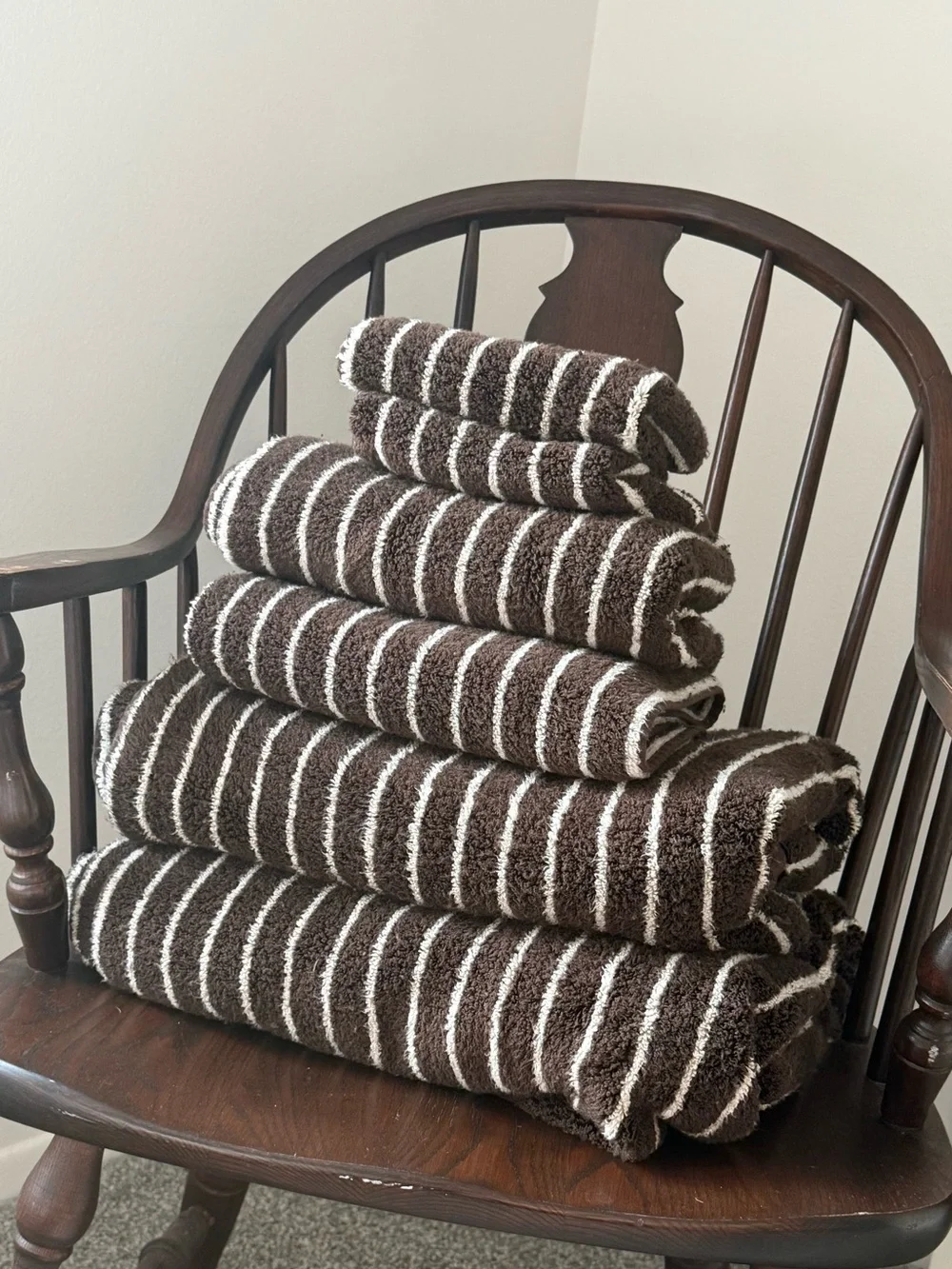 Cozy Earth Brown and White Striped Cotton Towels
